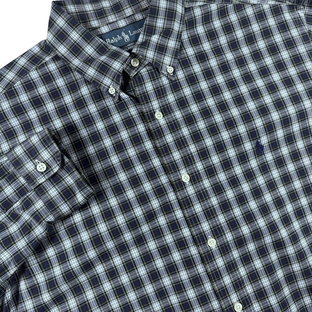 Polo Ralph Lauren Button Down Shirt Mens L Blue Green Plaid Classic Fit